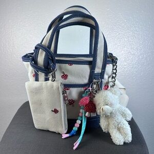 Madden Girl Mini Tote Mushroom Navy Blue Teddy Bear Jeweled Keychains